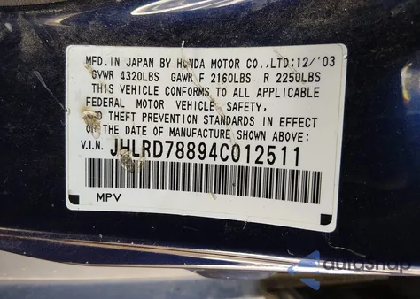 2004 Honda Cr-V Ex z USA, uszkodzony, nr VIN JHLRD78894C012511